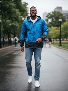 Russell Athletic Blue and Black Men's Lightweight Hooded Jacket